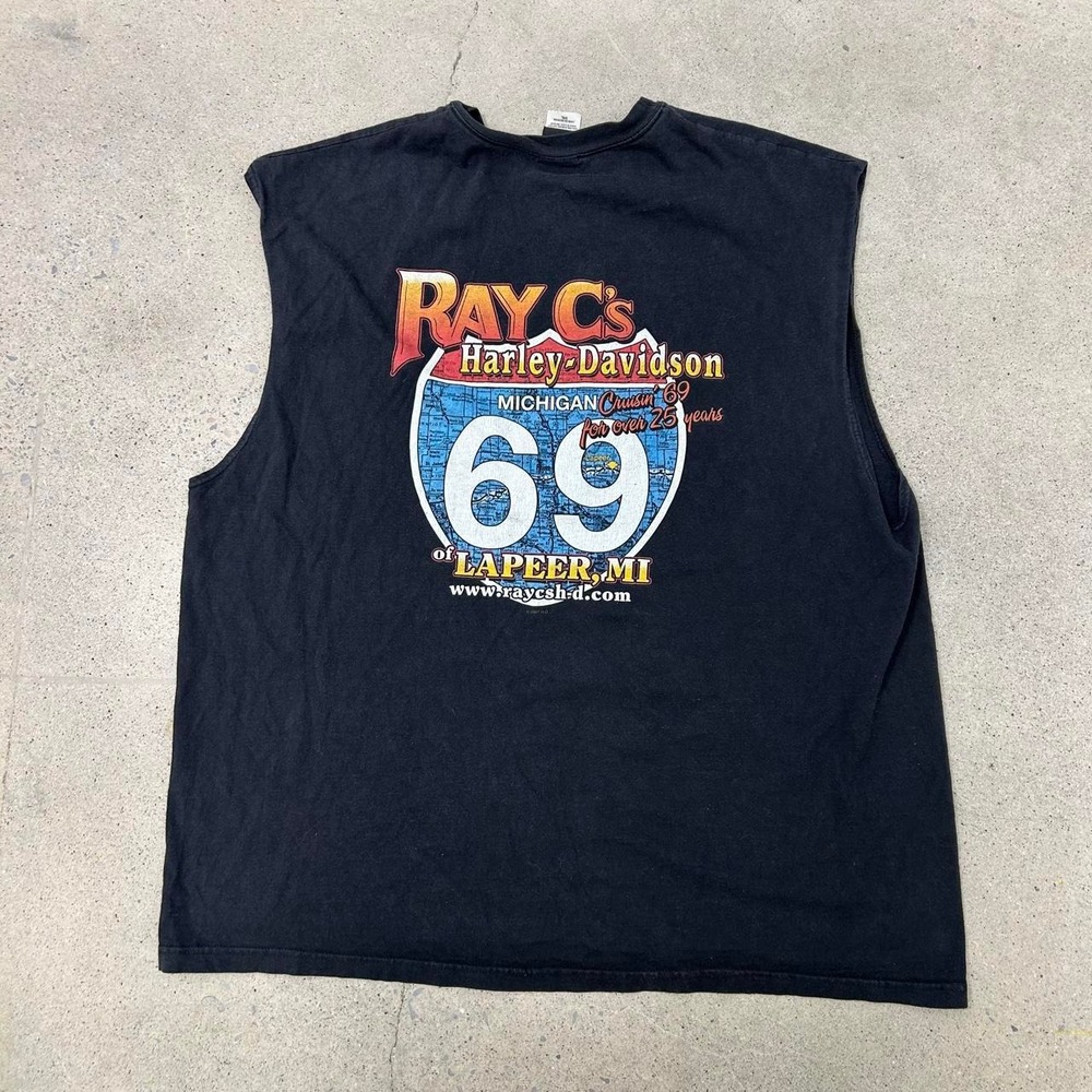 Vintage Harley Davidson #69 Michigan USA Cutoff T-Shirt (Size 3XL)